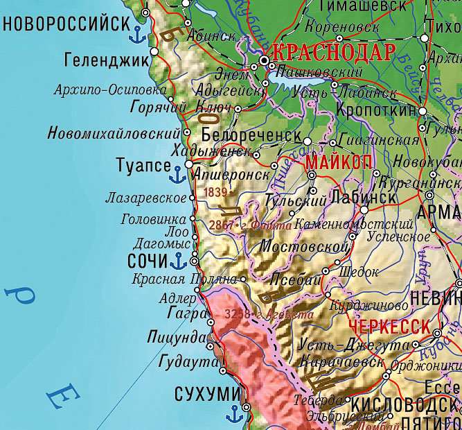 От адлера до геленджика карта